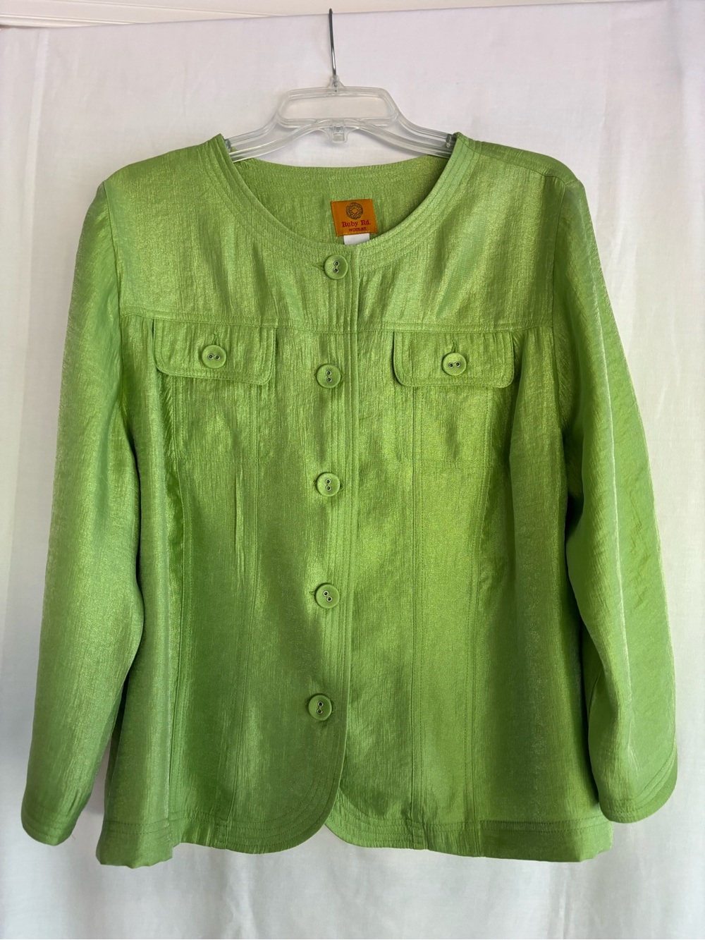 Ruby Rd. Lime Green Round-Neck Button Jacket